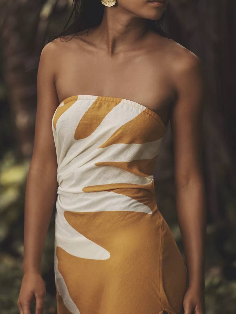 Celandine Anthropologie Strapless Cutout Linen Blend Dress - Picture 2 of 6